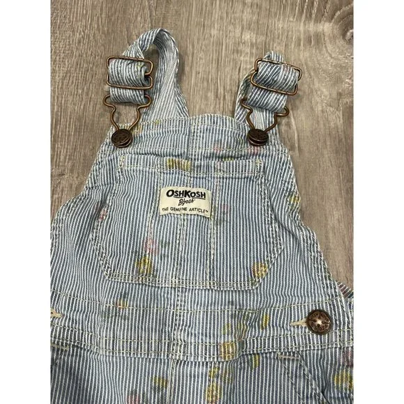 Baby Girl 12 Month Oshkosh Overalls Flowers J33 - Picture 2 of 4